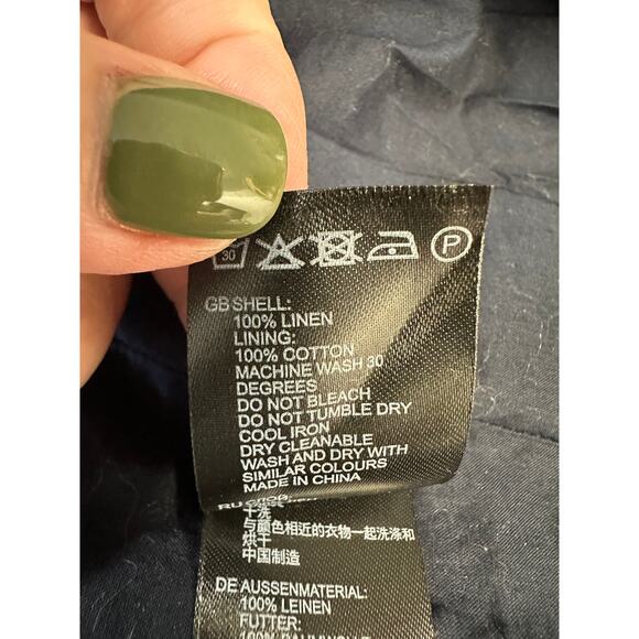 Reiss Navy Linen Tie Front Midi Dress Size 2 Adjustable Straps V-Neck Slit Hem - Picture 14 of 14